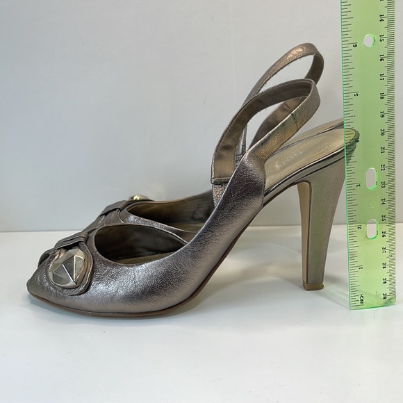 Nine West Pewter Peep toe Sling back leather shoes 8.5 - Picture 9 of 11